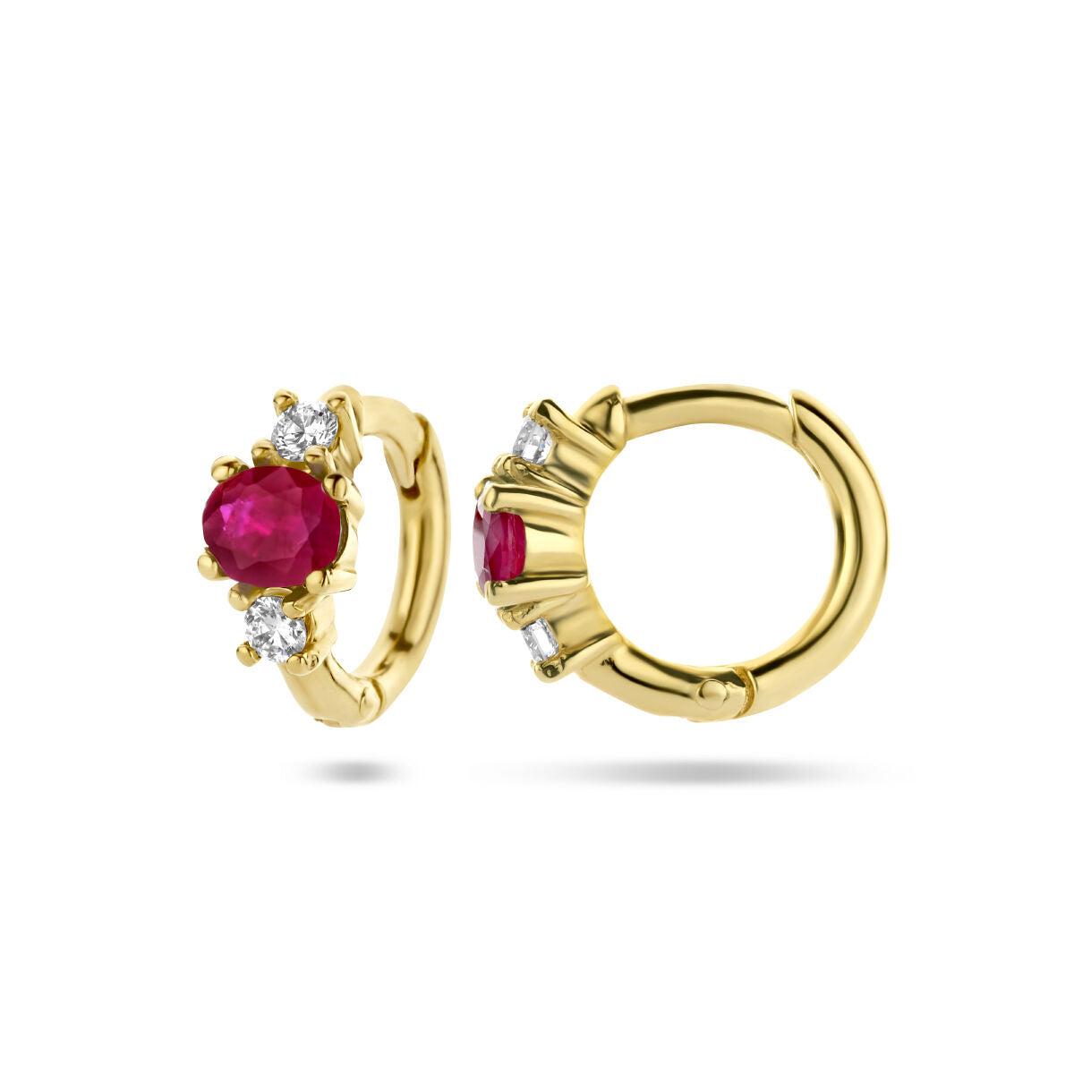 aros de rubí y diamante 0.10ct (2x0.05ct) h si 14K oro amarillo