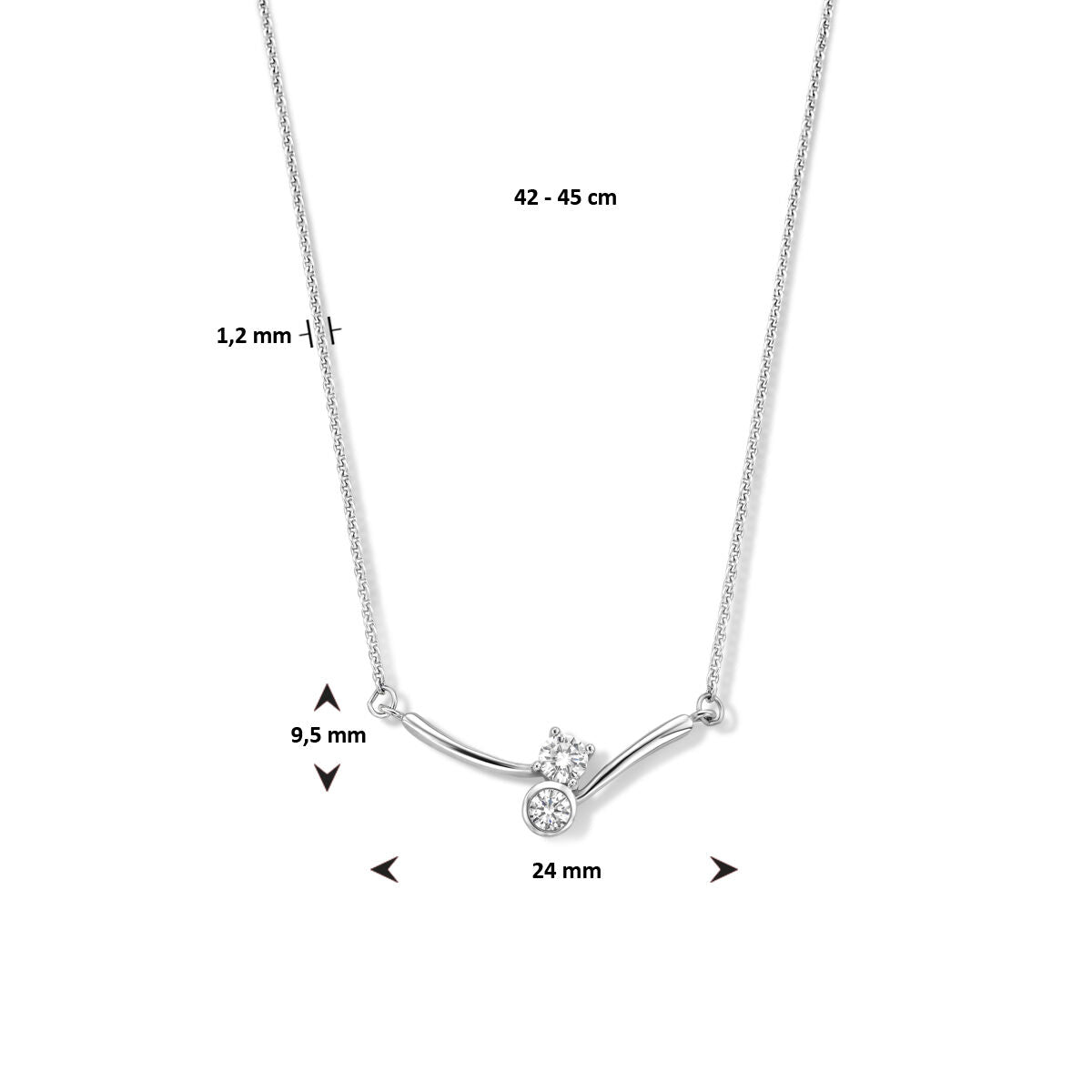collar separador zirconia 42 - 45 cm plata rodiada