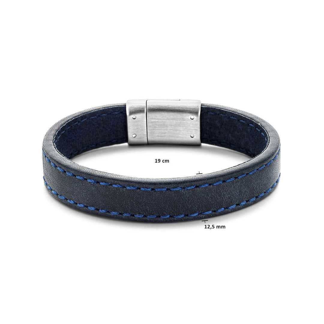 armband leer donkerblauw 12,5 mm edelstaal