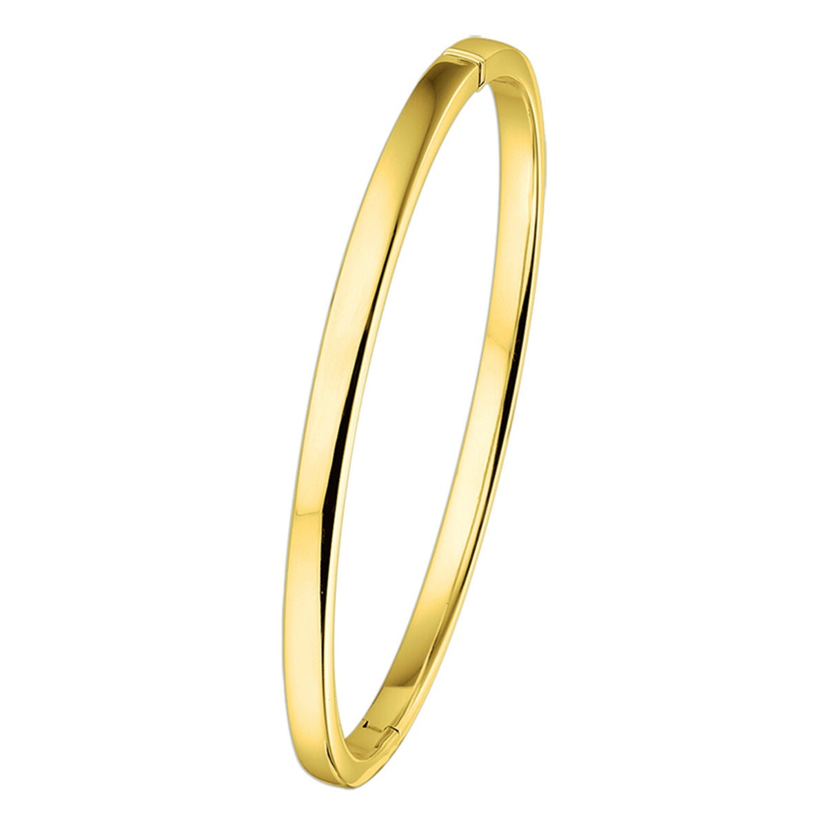 Brazalete de bisagra de tubo plano en oro amarillo de 14 quilates, con un diseño delgado y elegante.