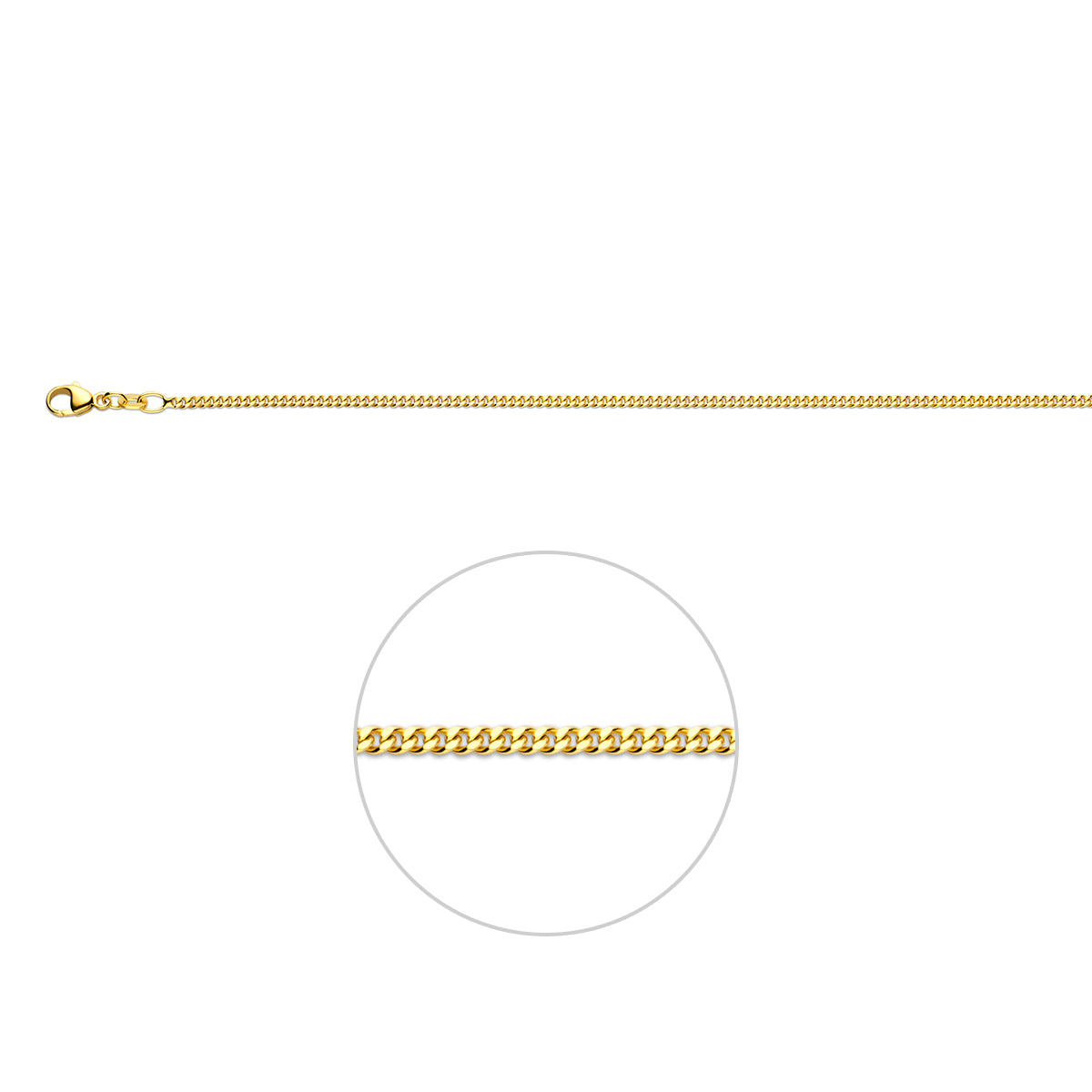 Cadena gourmette de 9k de 1,7 mm en color amarillo.