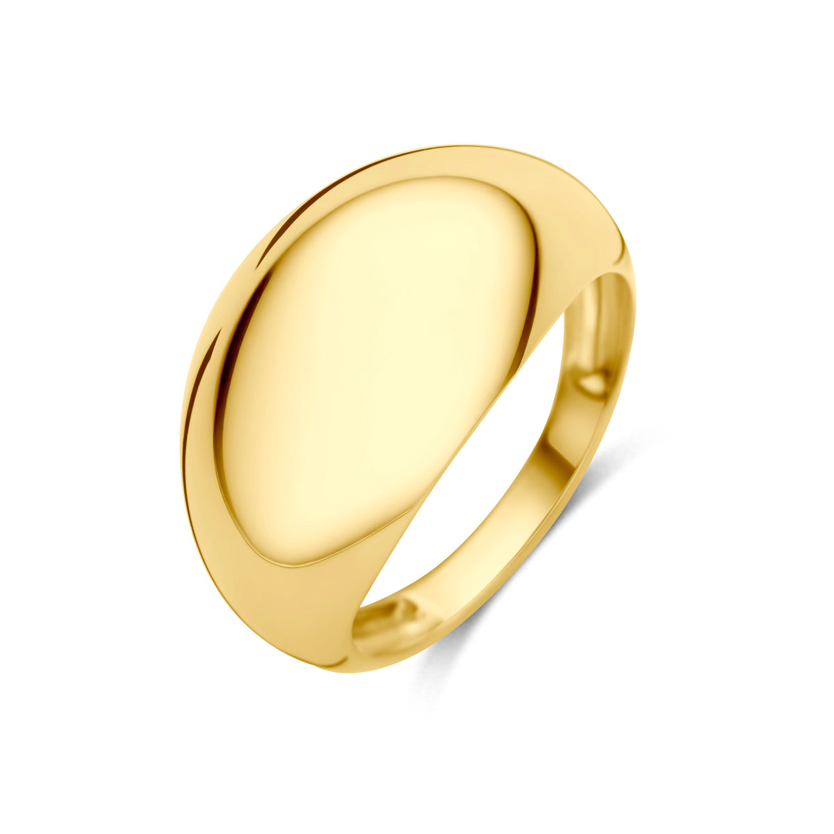 Anillo de 9 quilates en oro amarillo con diseño de forma ovalada y acabado pulido.