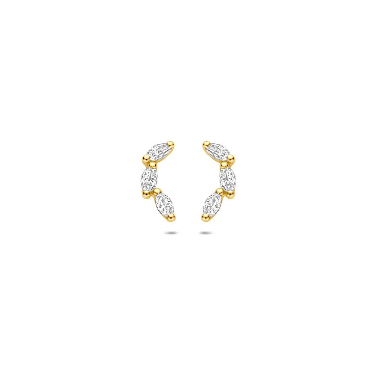 Pendientes de oro amarillo de 9k con circonitas, forma de hojas, tamaño de 10 mm.