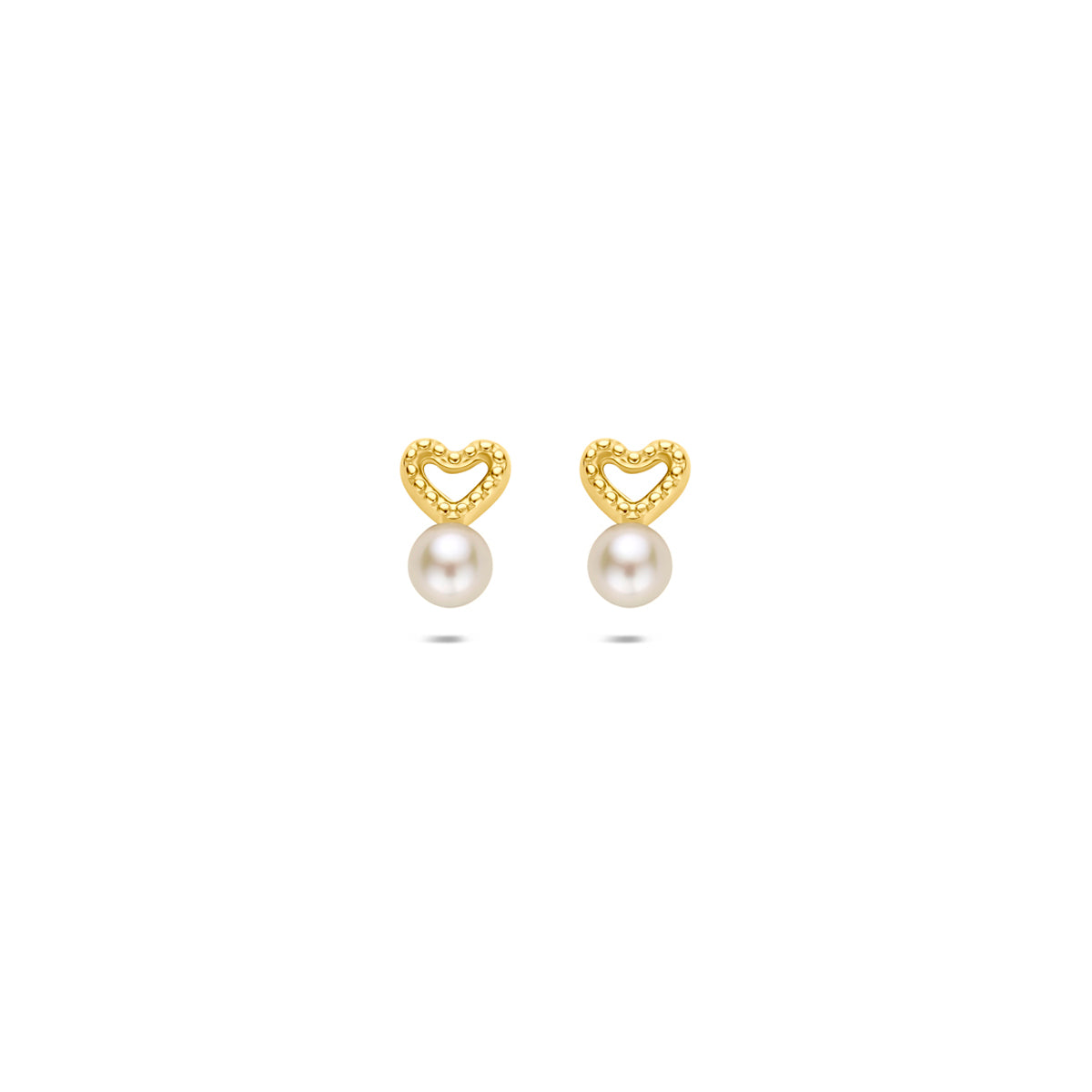 Pendientes de corazón en oro de 9k con perlas de 6,5 mm.
