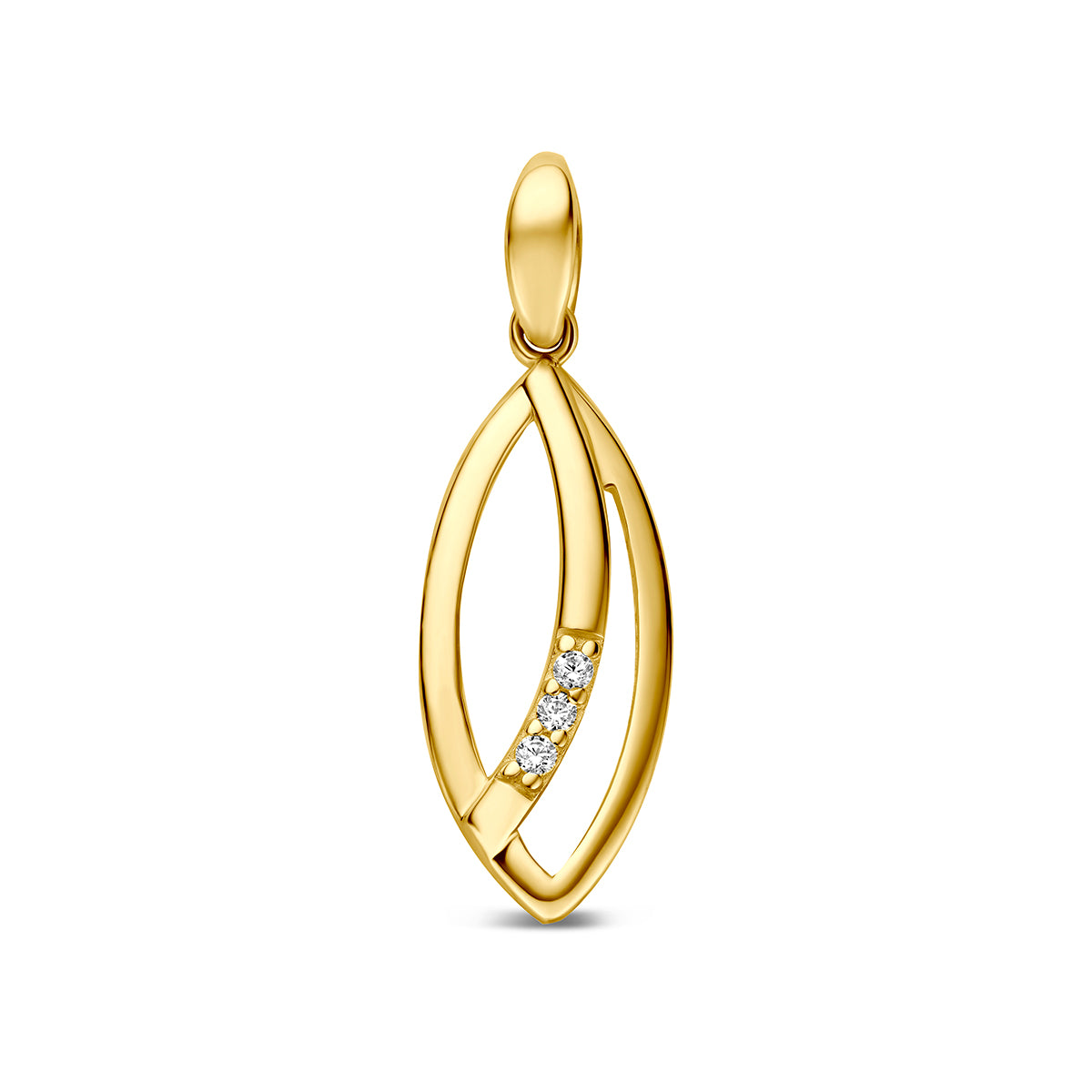 Colgante de oro amarillo de 9 quilates con zircón, forma ovalada y detalles brillantes.