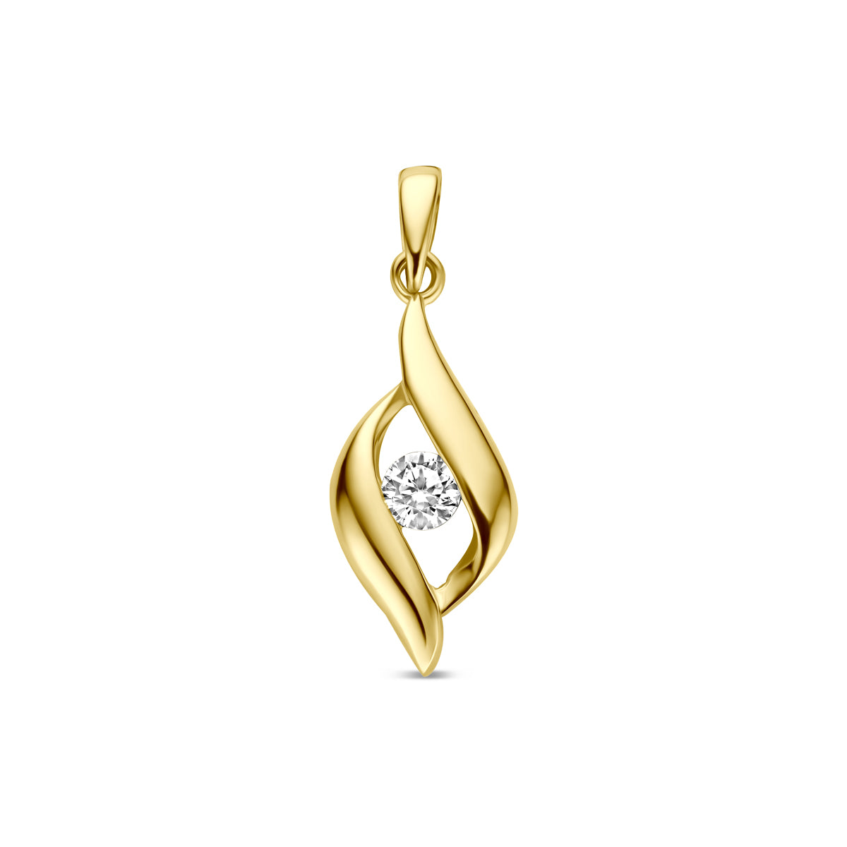 Colgante de oro amarillo de 9 quilates con diseño en espiral y circonita de 12 mm.