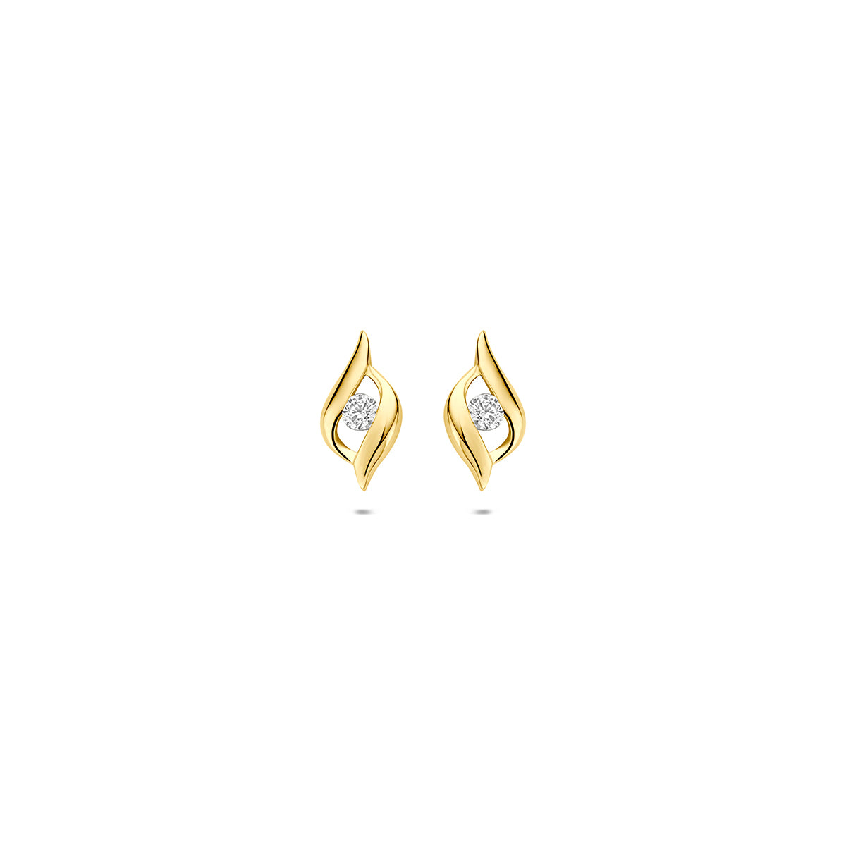 Pendientes de 9 quilates en forma de hoja con circonitas, color dorado y tamaño de 9 mm.