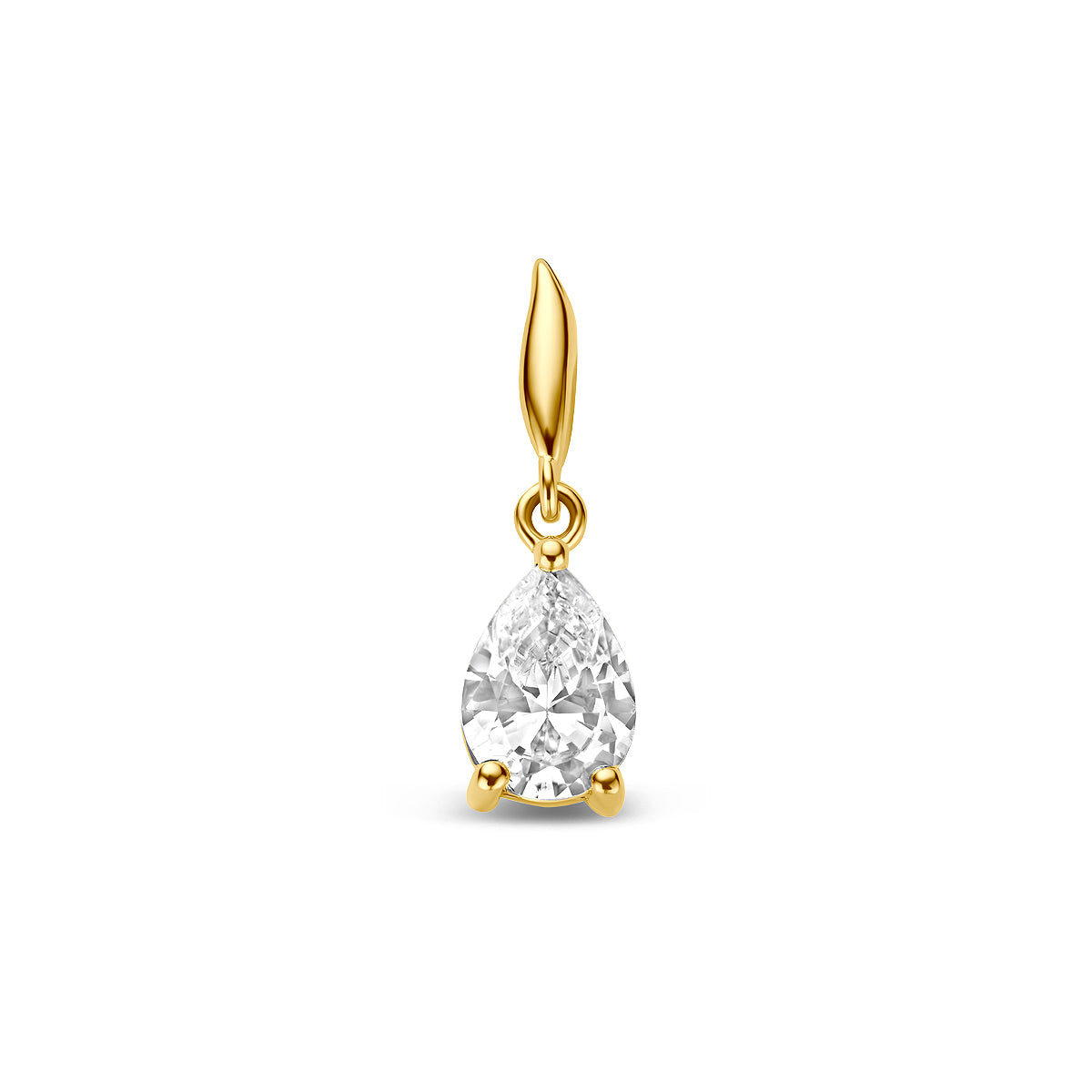 Colgante de 9k con zircón de 8 mm en forma de pera y acabado dorado.