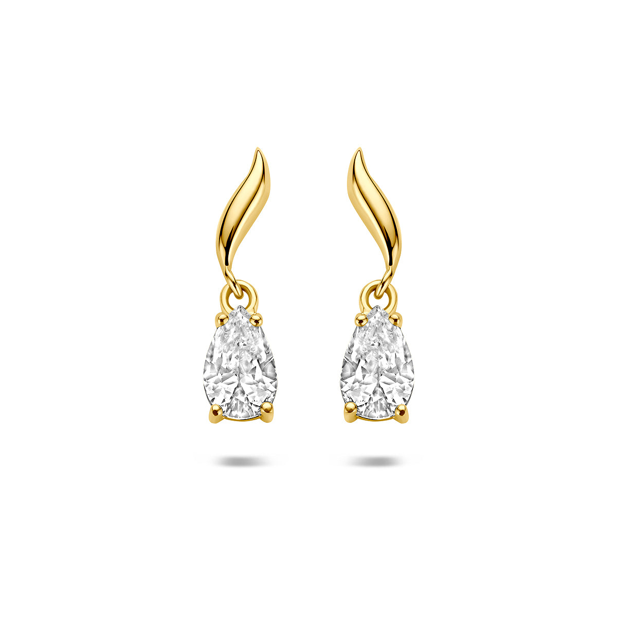 Pendientes de oro amarillo de 9k con forma de lágrima y circonitas, de 15 mm.