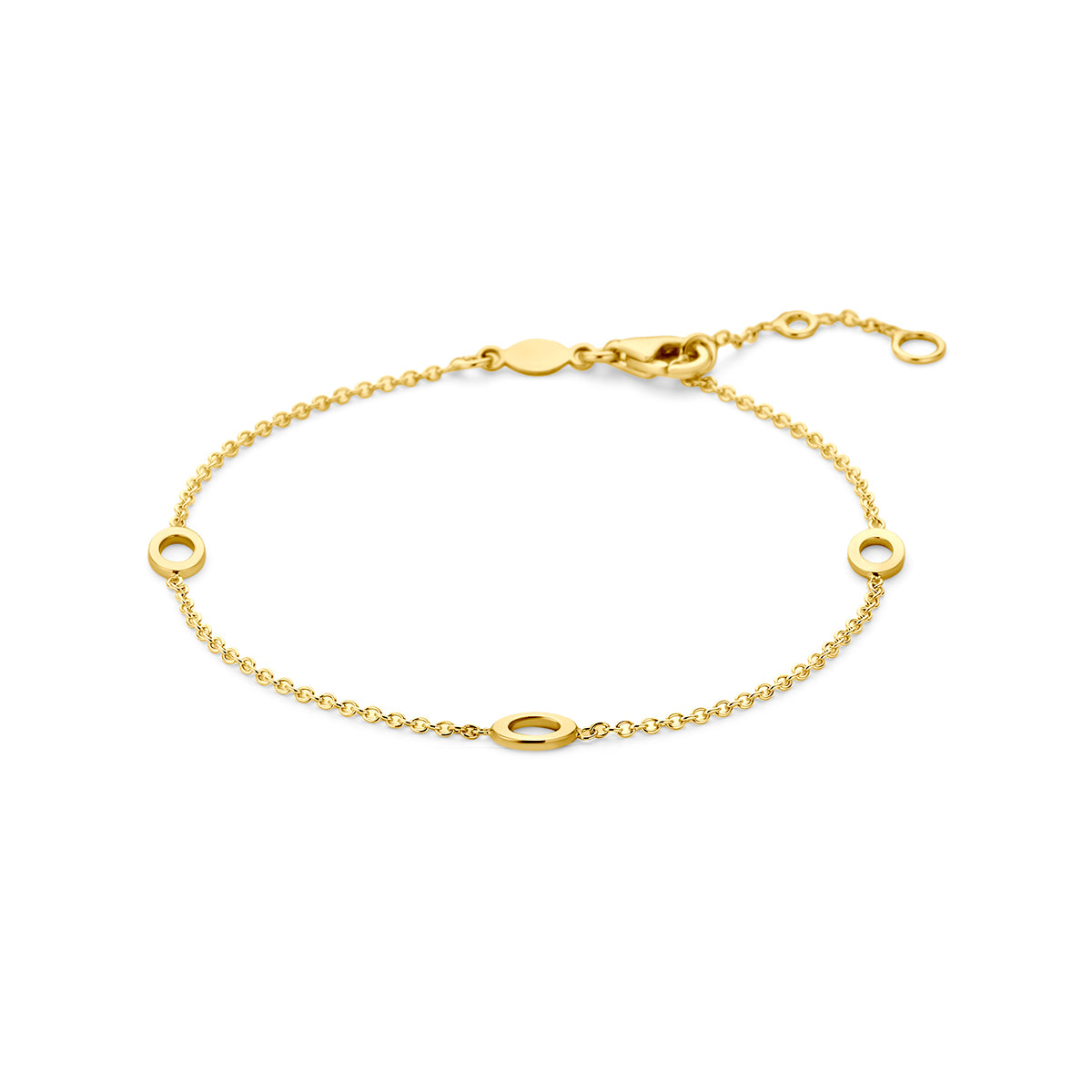 Pulsera de 9 quilates en color amarillo con eslabones ovalados y redondos.