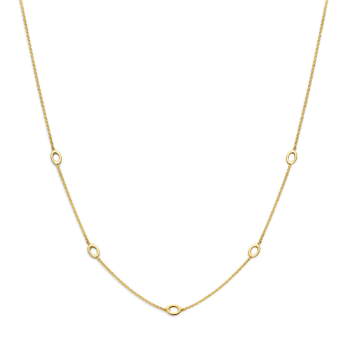Collar de oro amarillo de 9 quilates con eslabones intercalados, longitud ajustable de 41 a 45 cm.