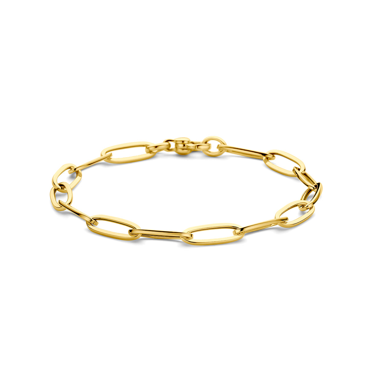 Pulsera de eslabones de 9k, color dorado, con un ancho de 5,7 mm y longitud de 20 cm.