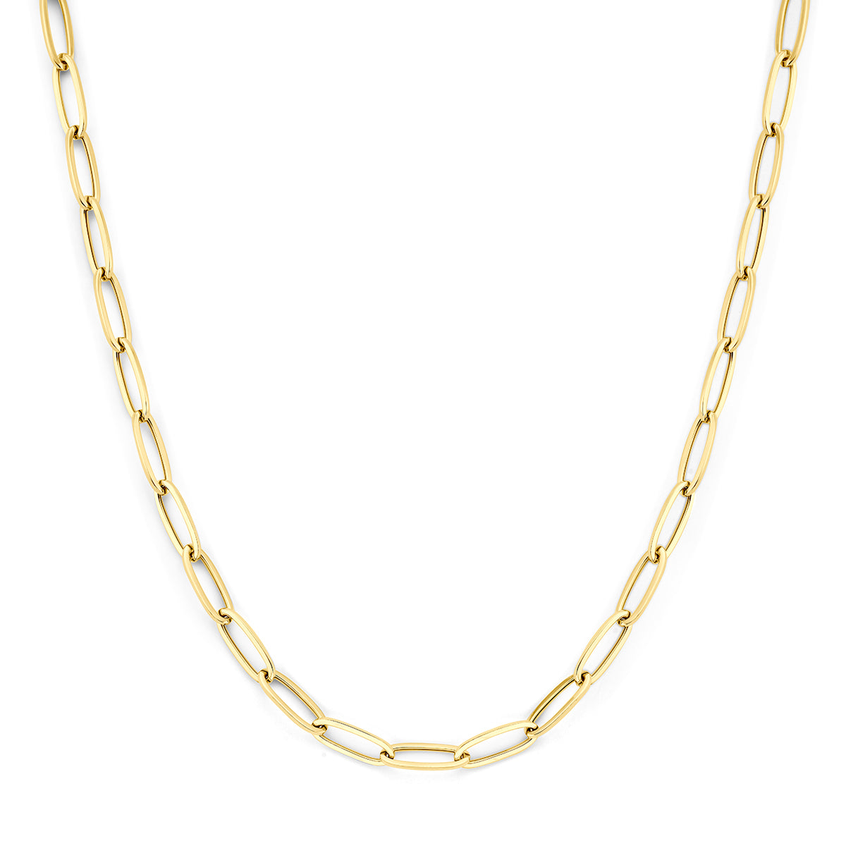 Collar de 9 quilates en color amarillo, con eslabones alargados de 5,7 mm y longitud de 45 cm.