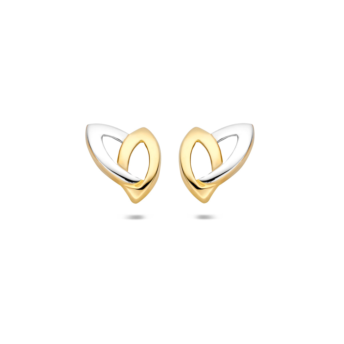 Pendientes bicolor de 9k con diseño entrelazado, de 10 mm, en oro amarillo y blanco.