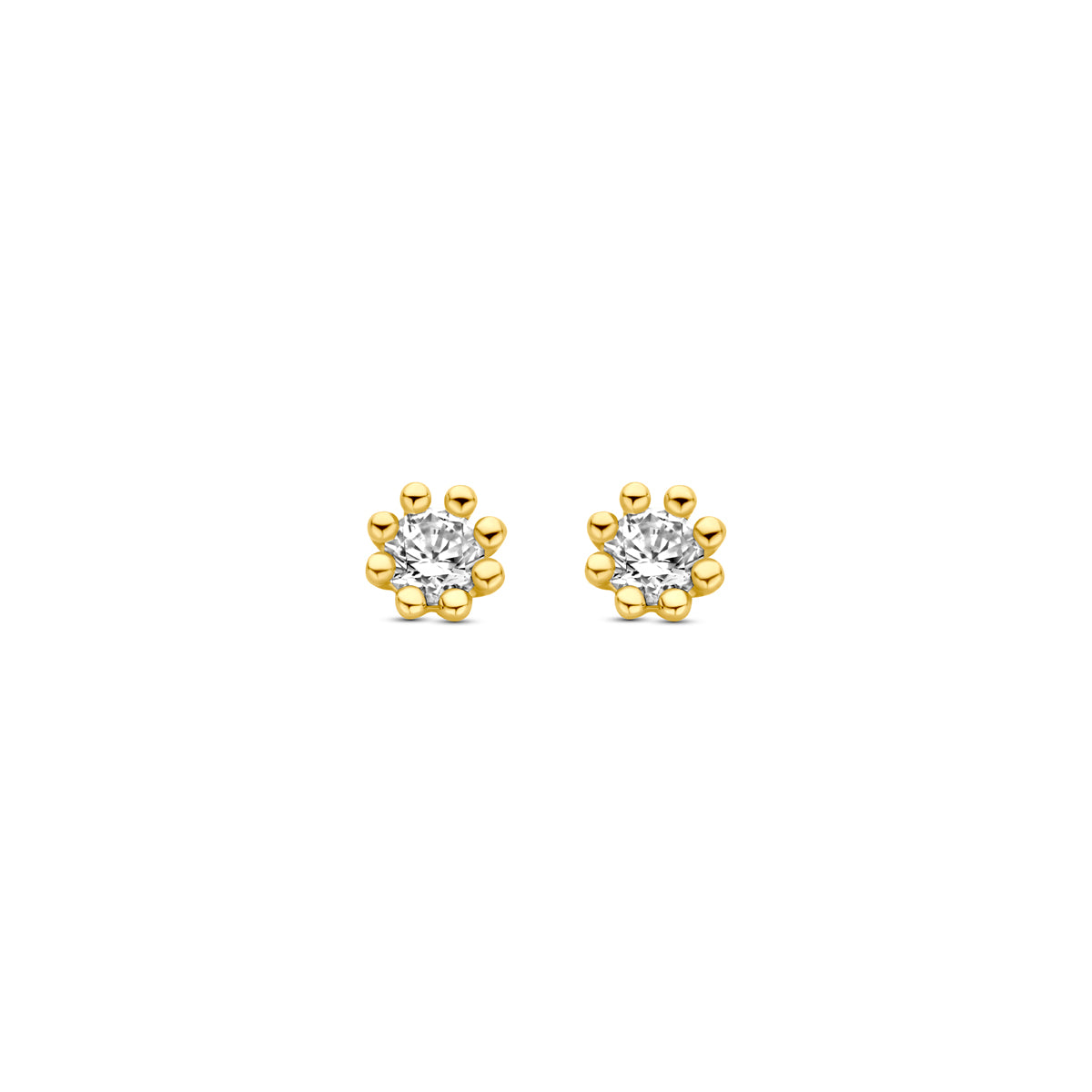 Pendientes de oro amarillo de 9k con circonitas de 3,5 mm en forma de flor.