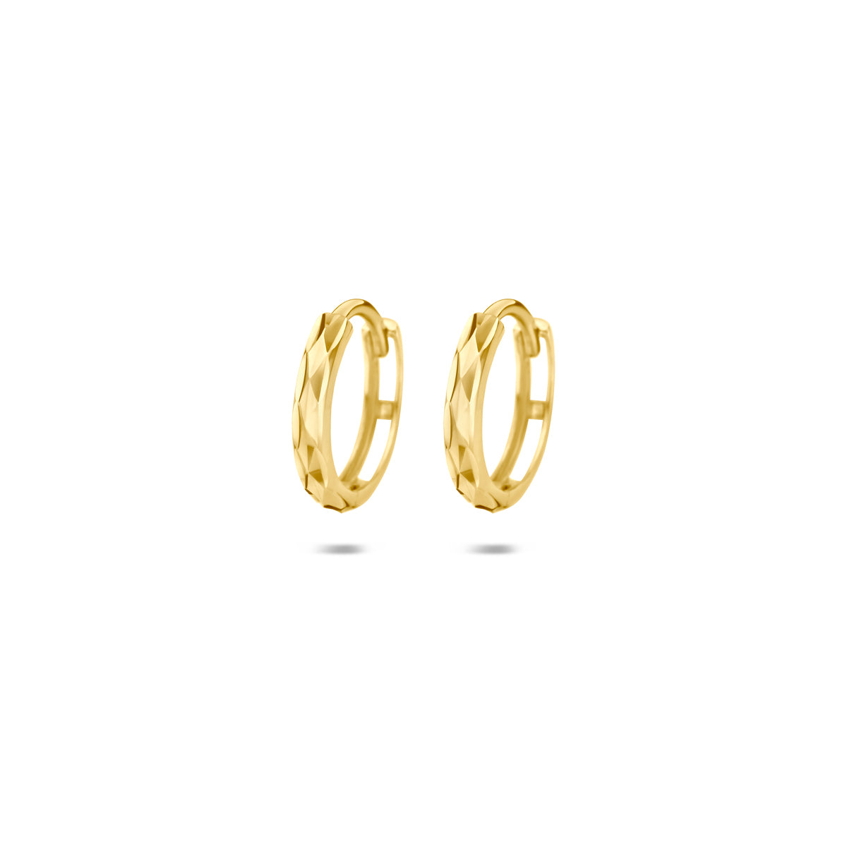 Pendientes de aro de 9k con diseño diamantado, color amarillo, de 11,5 mm.