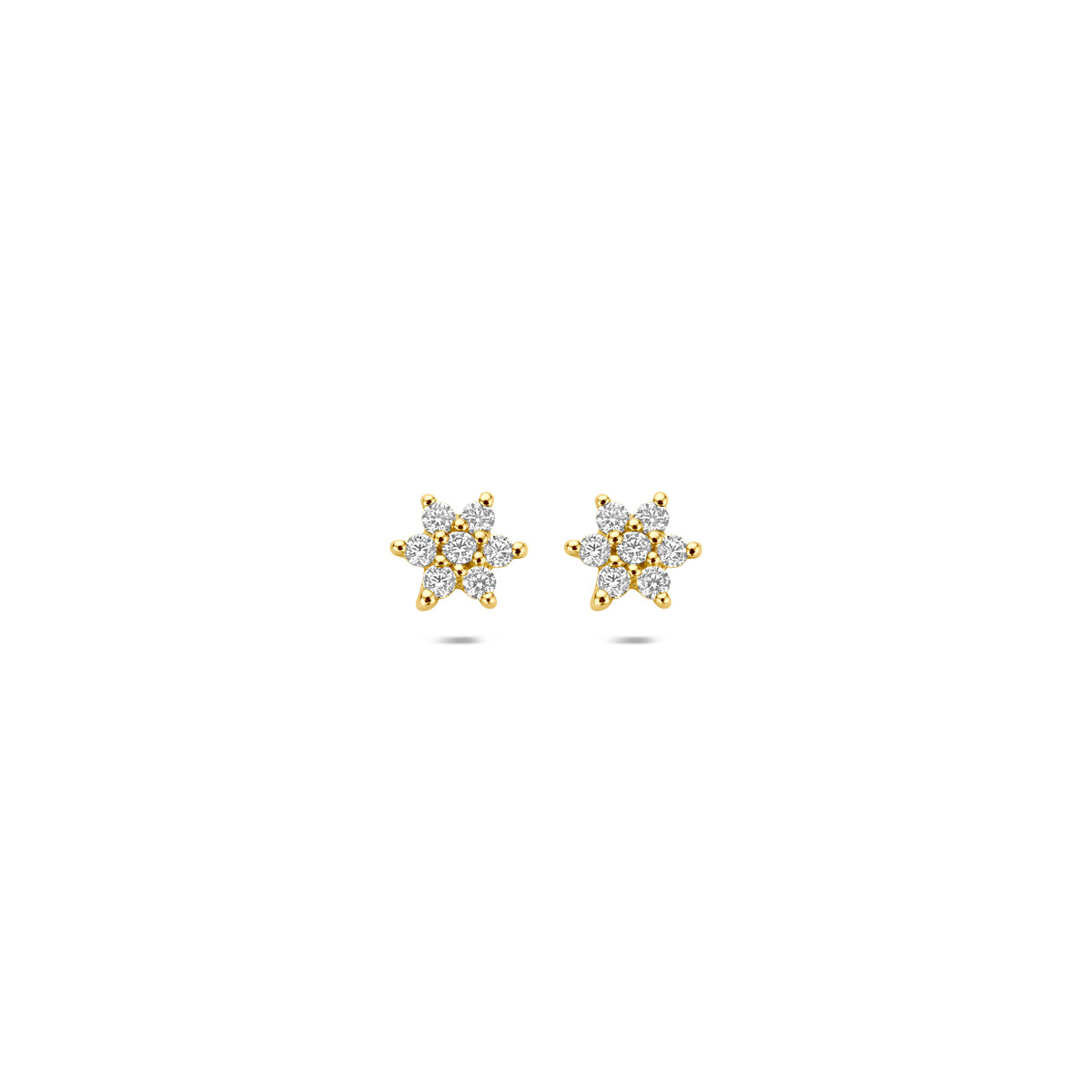 Pendientes de oro amarillo de 9k con circonitas, forma de flor, de 4,5 mm.