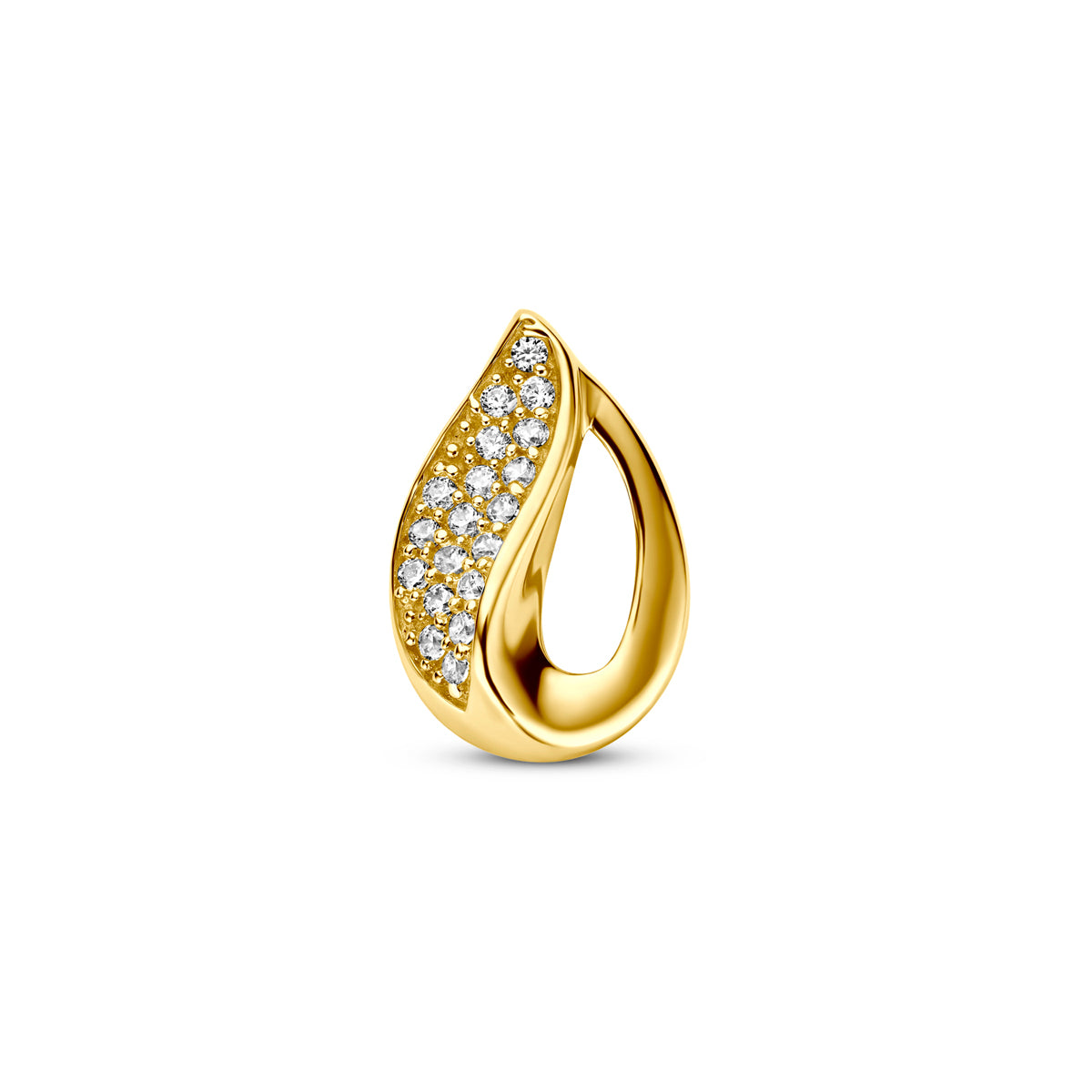 Colgante de oro amarillo de 9k con forma de lágrima y zirconias brillantes.