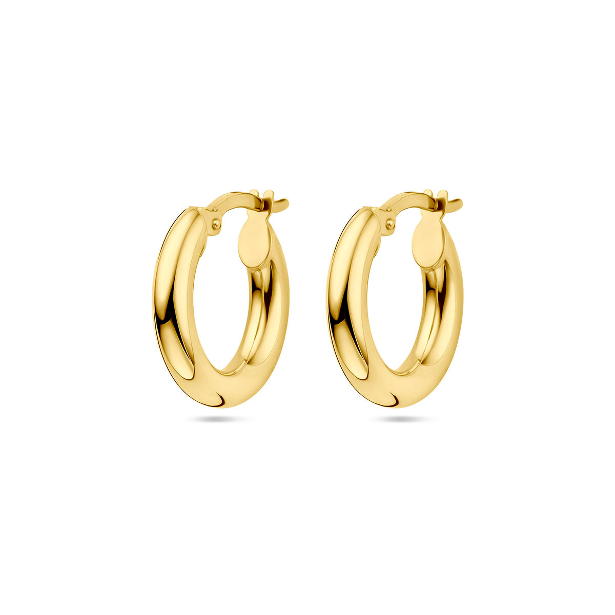 Aros de 9k de 16 mm en color amarillo, con un diseño liso y brillante.