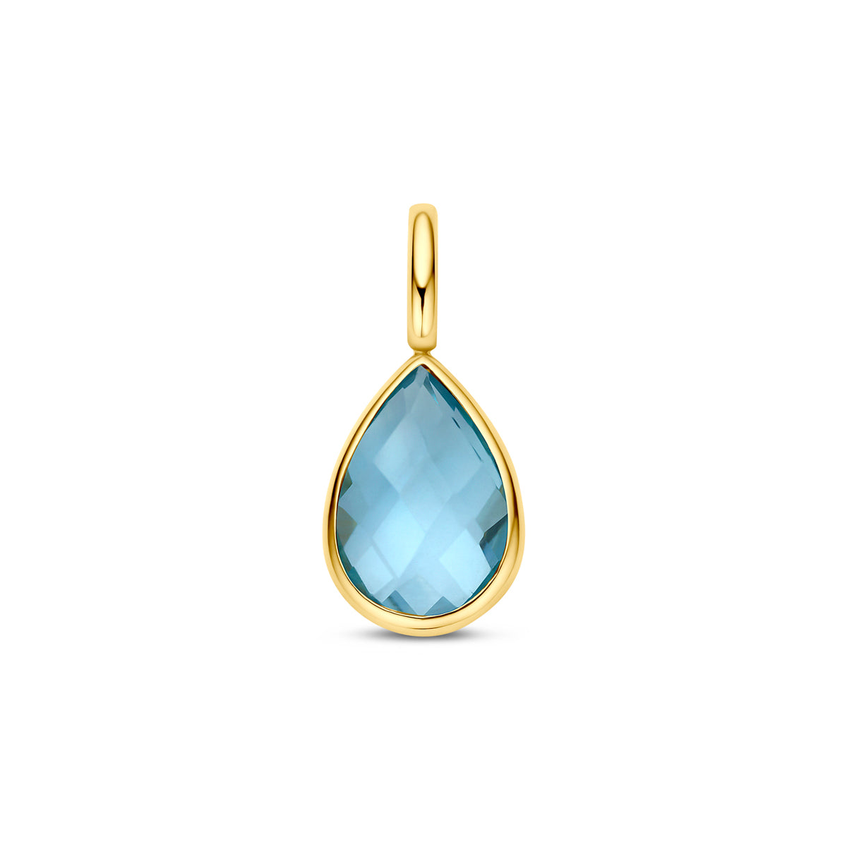 Colgante de topacio azul en forma de gota, con acabado en oro amarillo de 9 quilates.