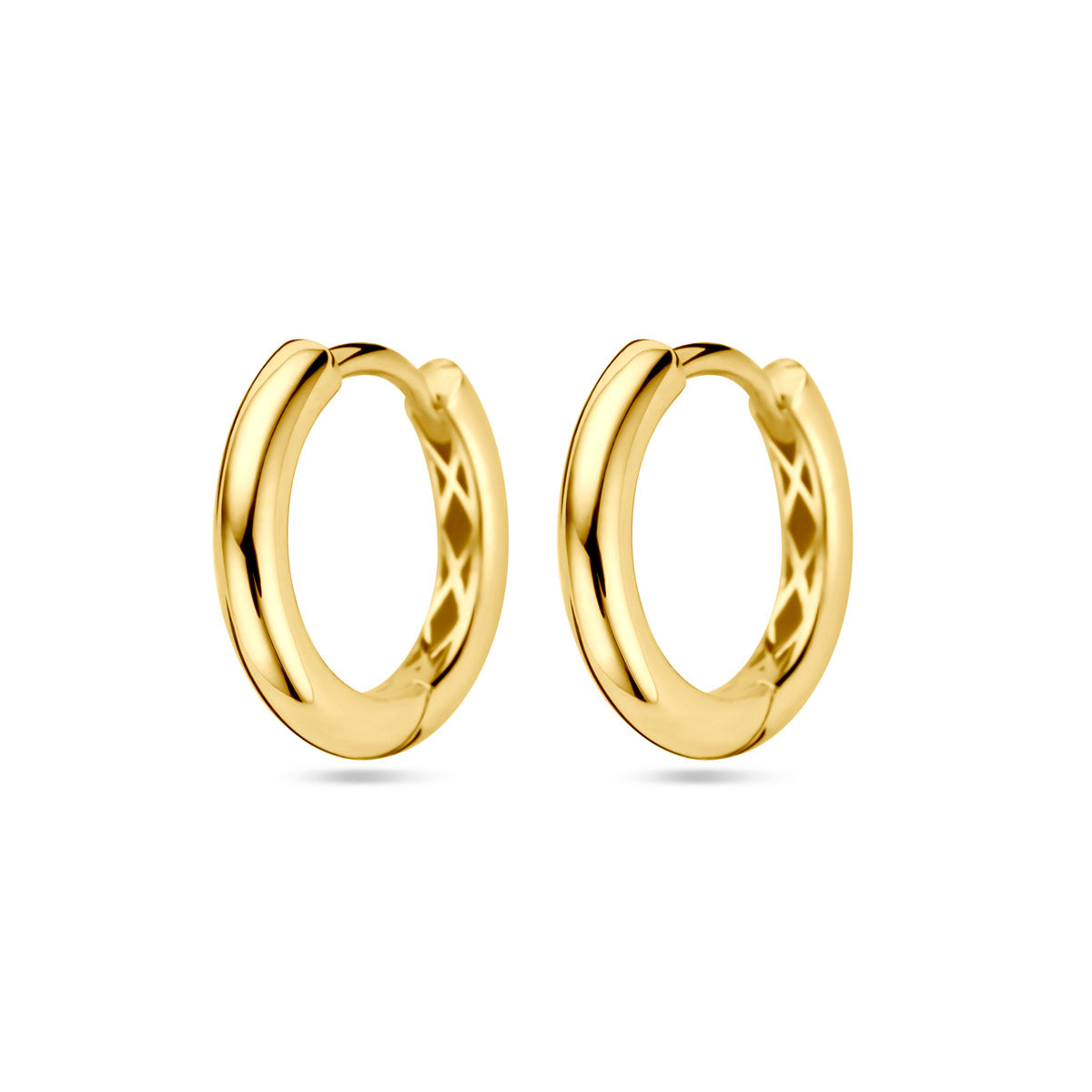 Pendientes de aro de 9k, color dorado, con un diseño liso y un diámetro de 13 mm.