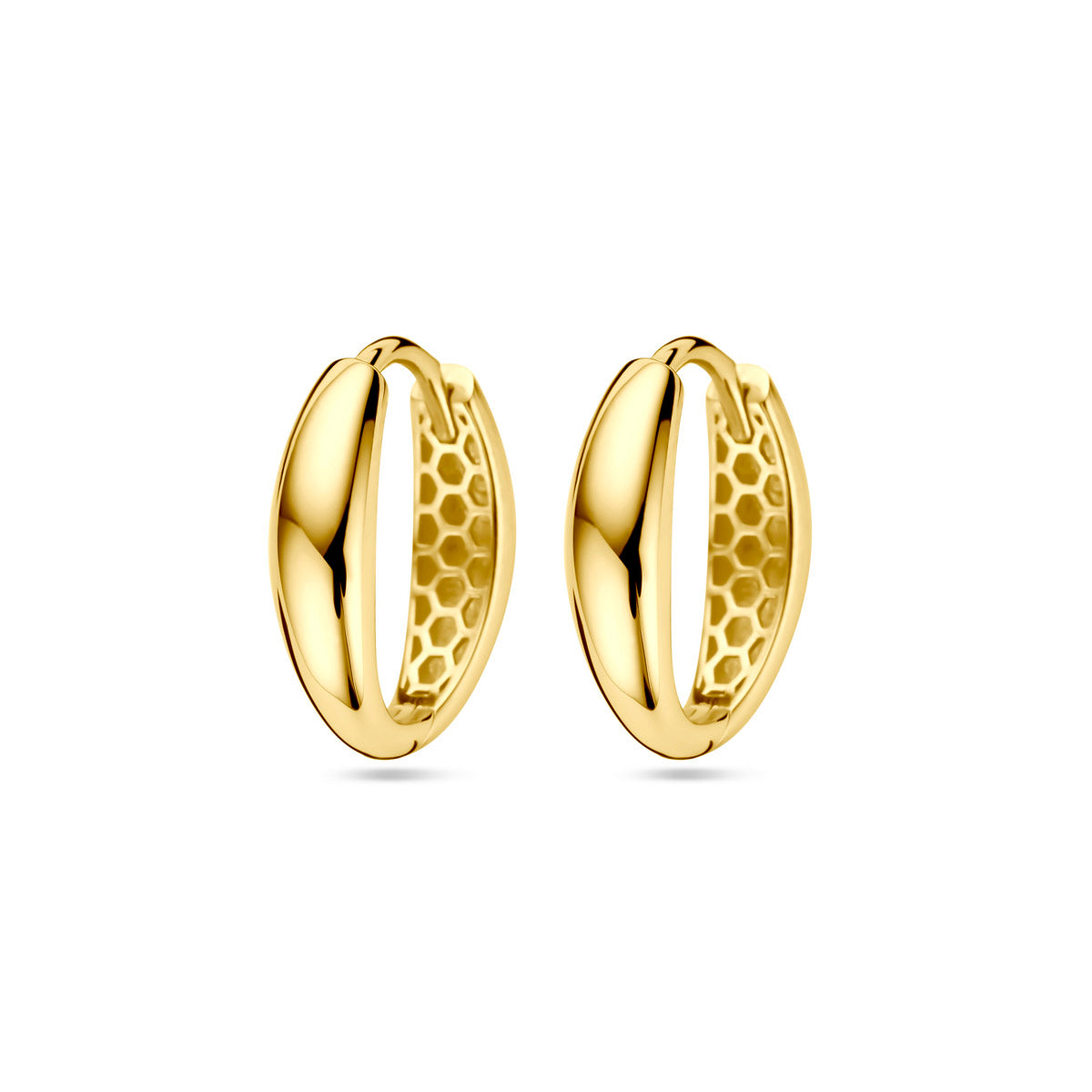 Pendientes de aro de 9k, color dorado, con un diseño liso y acabado brillante de 16 mm.
