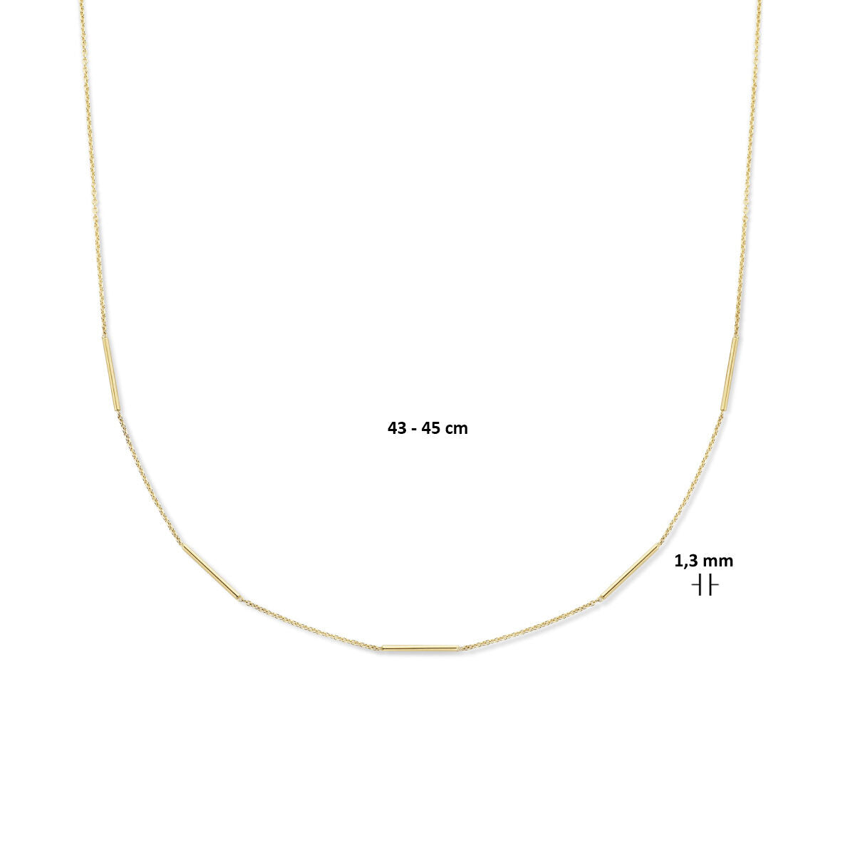 collar de barras 43 - 45 cm 1,3 mm 14K oro amarillo