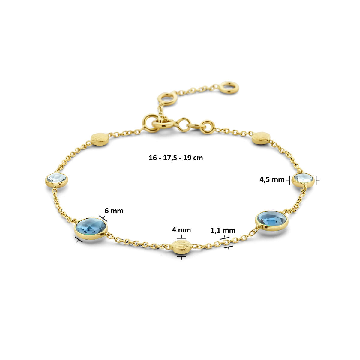 Pulsera de mujer oro con topacio london blue y círculos 14K