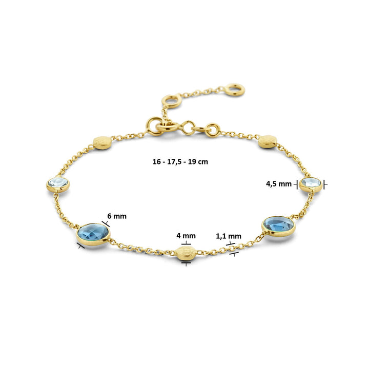 Gouden armband dames london blue en blauw topaas en rondjes 14K