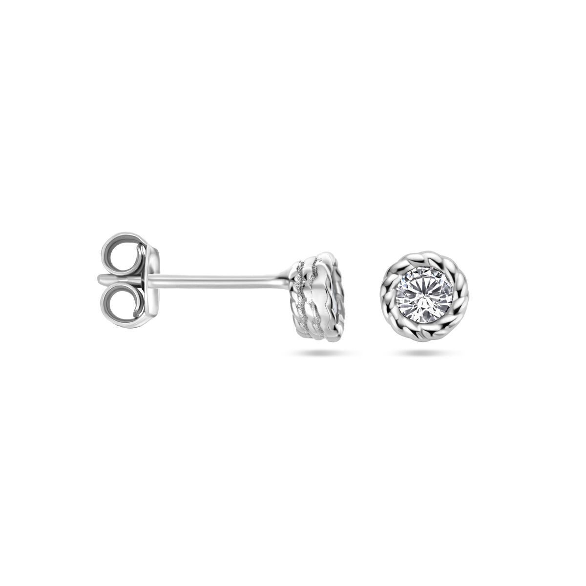 pendientes de botón zirconia plata rodiado