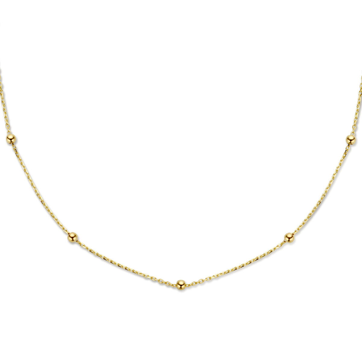 Collar de bolitas de 2,5 mm en oro amarillo de 14K, con perlas espaciadas.