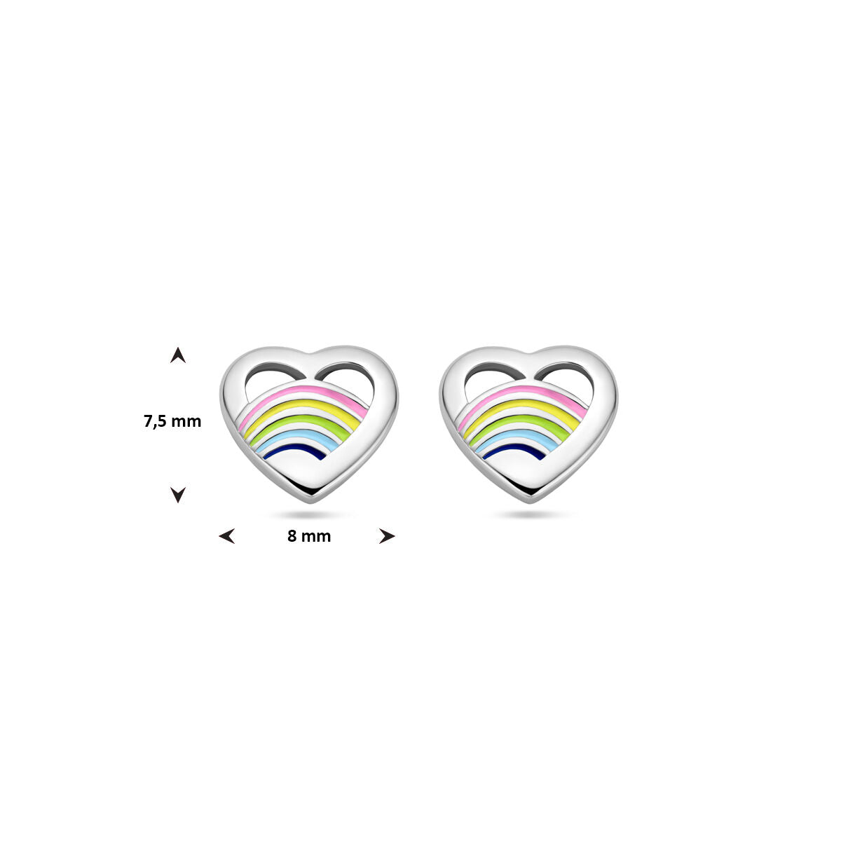 pendientes de botón corazón esmalte plata rodiado