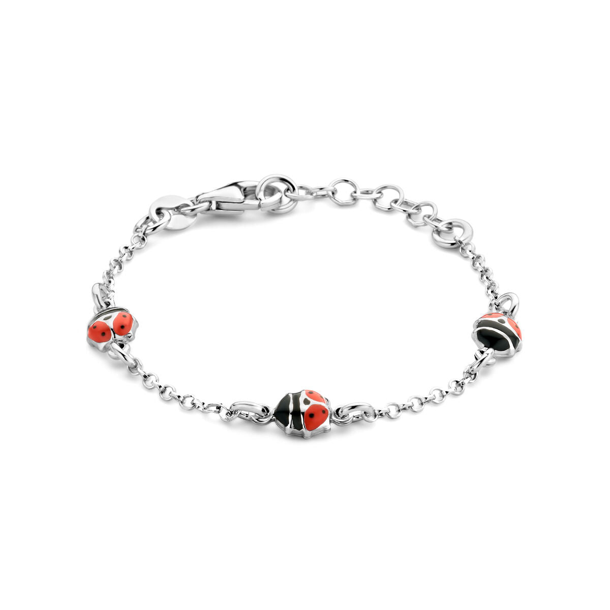 Pulsera de plata rodiada con charm de mariquita, longitud de 11 + 2 cm.