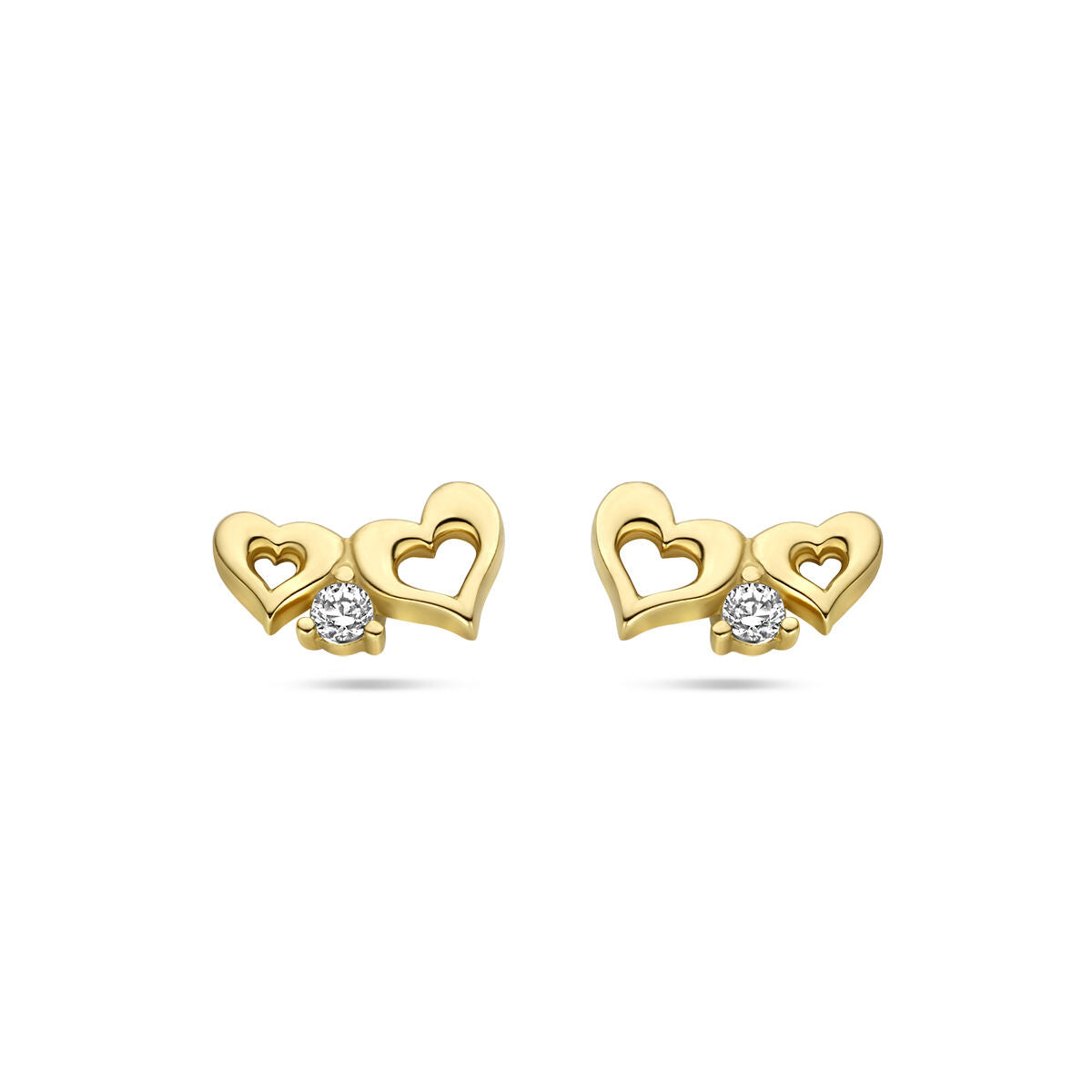 pendientes de botón corazones circonita 14K oro amarillo