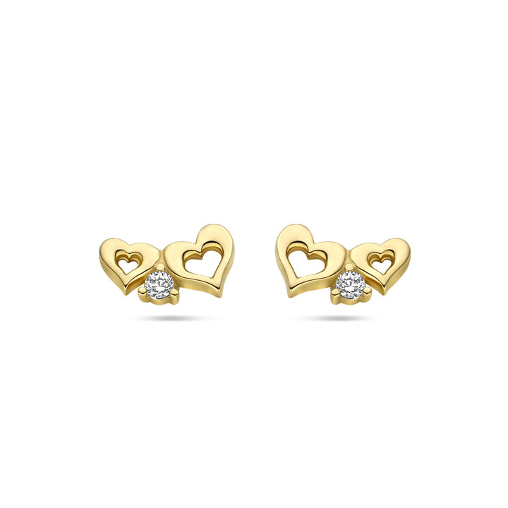 oorknoppen hartjes zirkonia 14K geelgoud