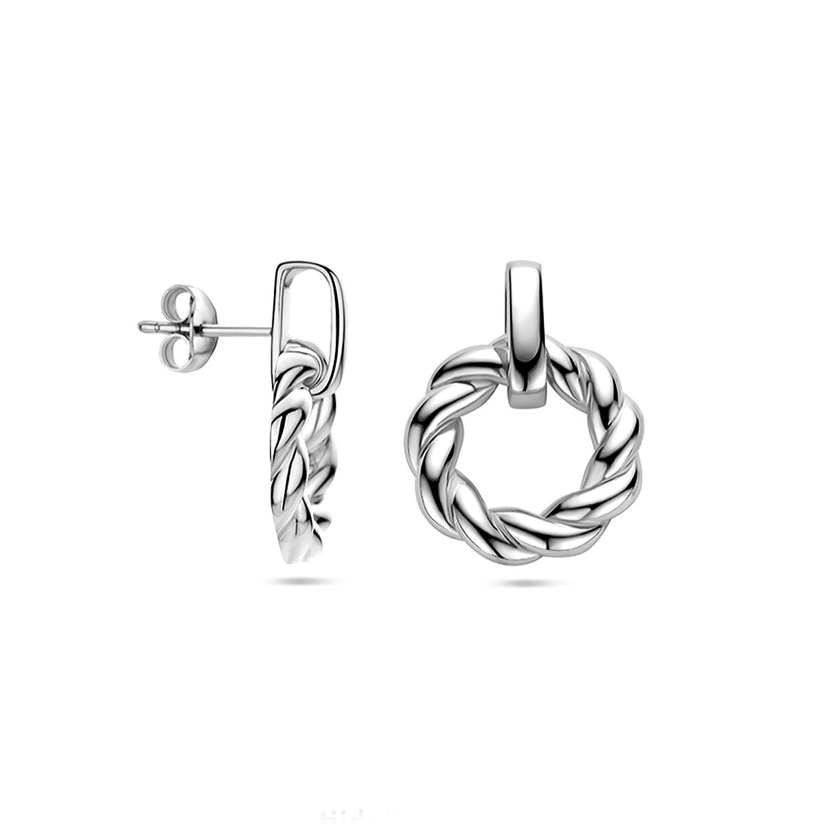 pendientes círculo retorcido de plata rodiada