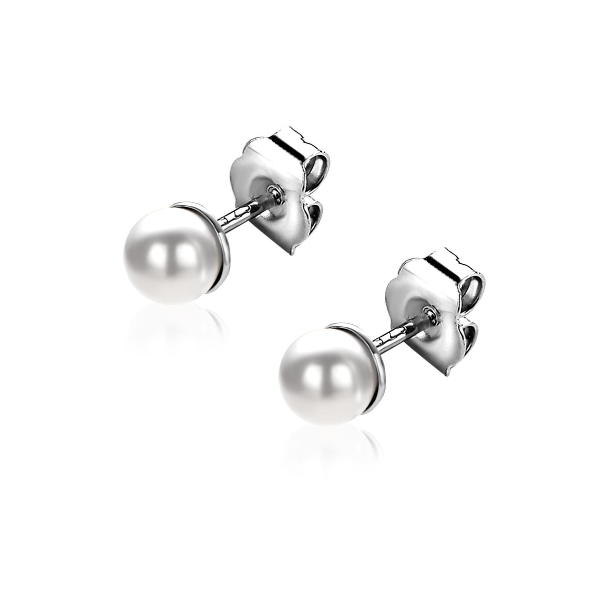 Pendientes de primera puesta de plata con perlas blancas de 4 mm.