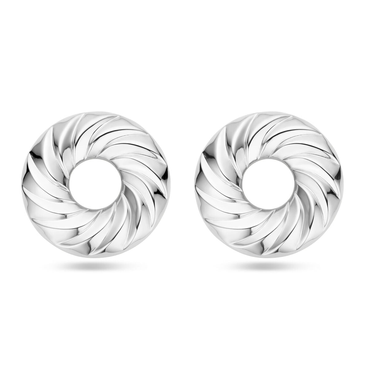 Pendientes de aro redondeados de 32 mm en plata rodiada con diseño trenzado.
