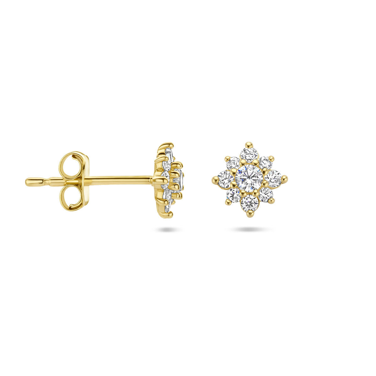 pendientes de botón zircón roseta 14K oro amarillo
