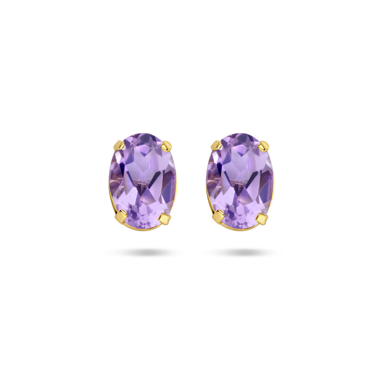 Pendientes de ópalo en oro amarillo de 14 quilates con forma ovalada y piedra morada.