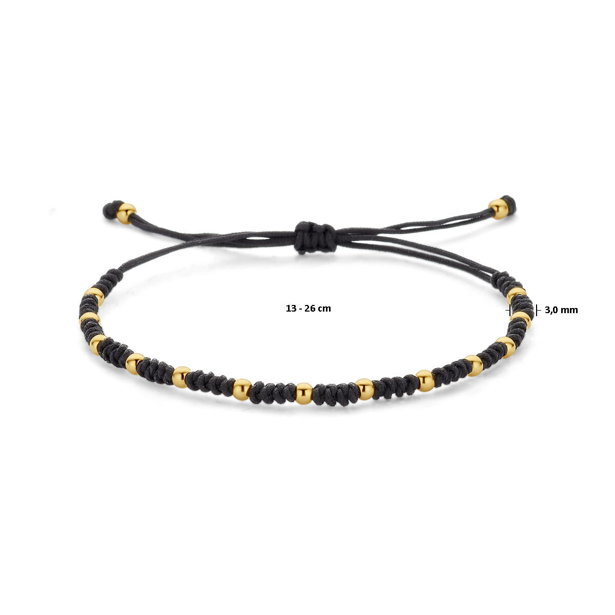 pulsera de bolitas 13 - 26 cm 14K oro con goma/nylon/cuero