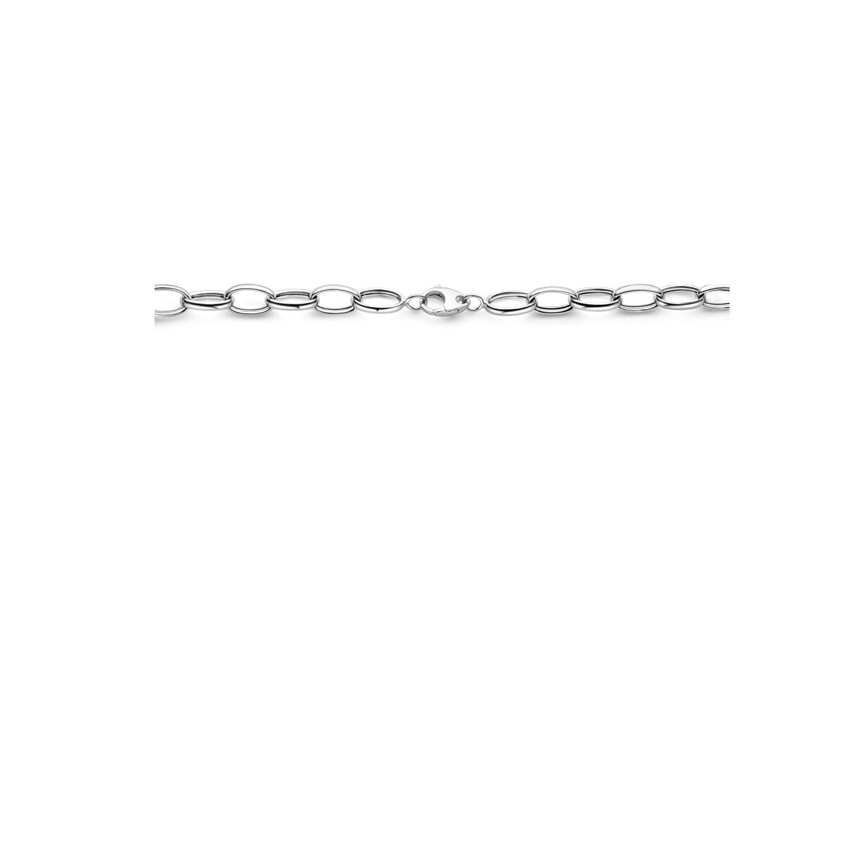 De Van der Kooij Collectie collier anker 10 mm, 43 cm, is een gerhodineerd zilveren collier met ovale schakels en een karabijnsluiting, afgebeeld tegen een witte achtergrond.