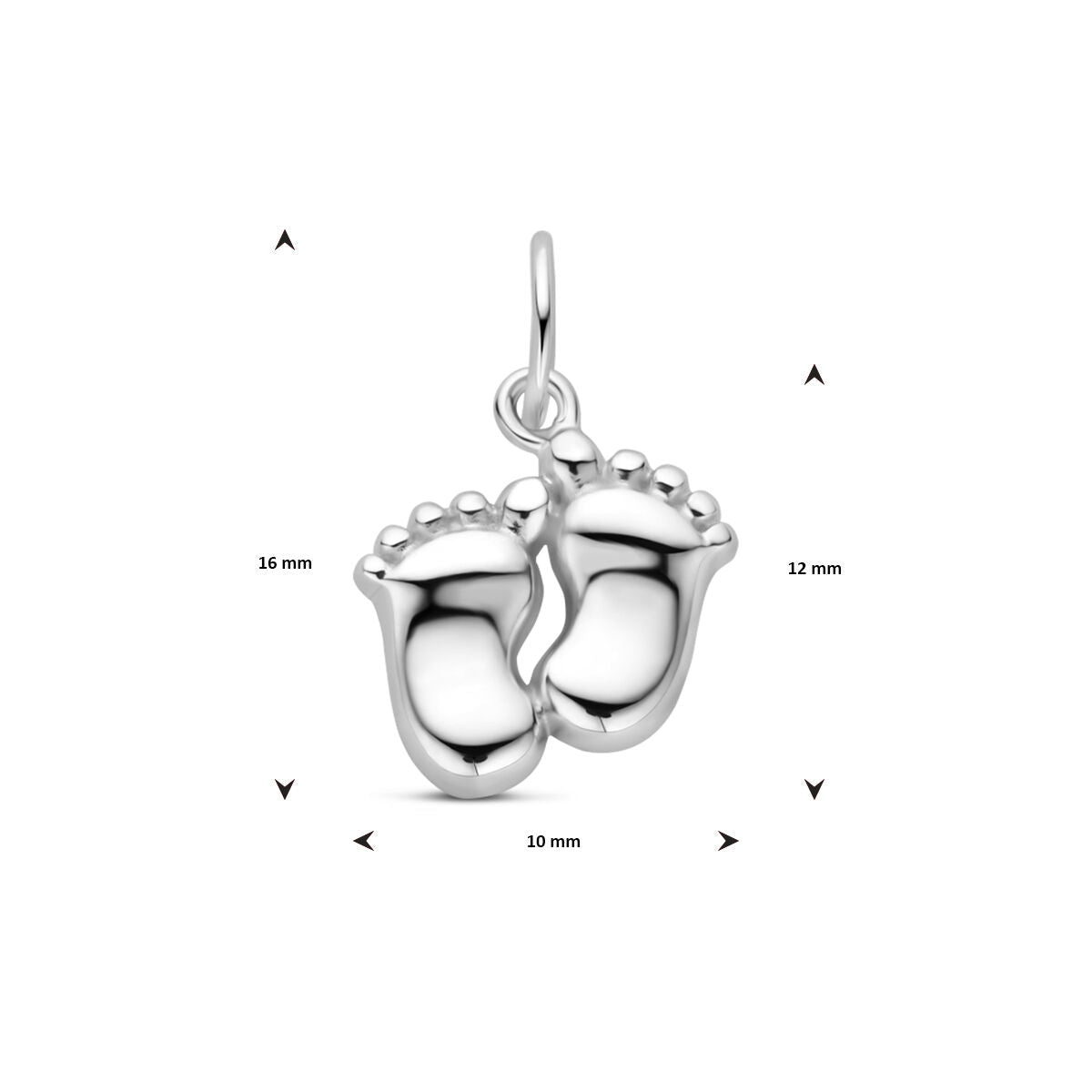 colgante pies de bebé 16 mm plata rodiada