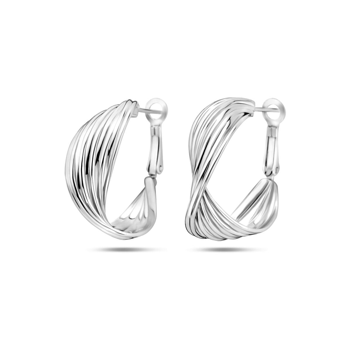 Aros de plata rhodium con diseño ondulado de 31 mm.