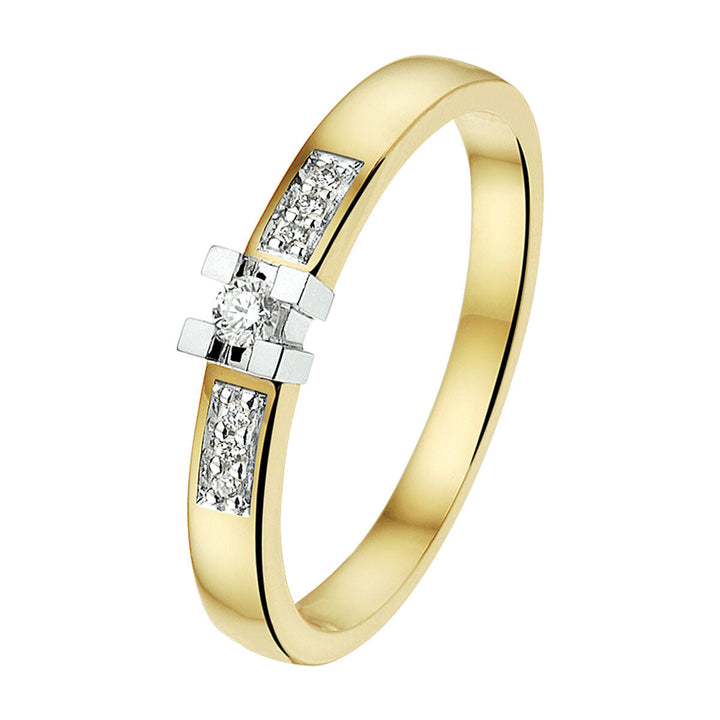 ring diamant 0.08ct h si 14K bicolor goud geel/wit