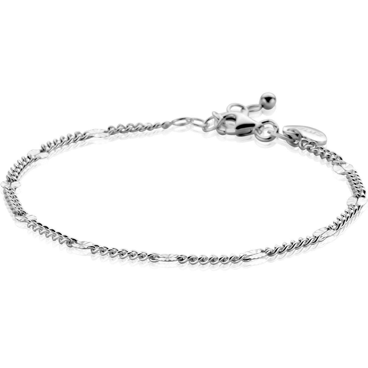 Pulsera de plata con eslabones entrelazados y cierre de langosta.