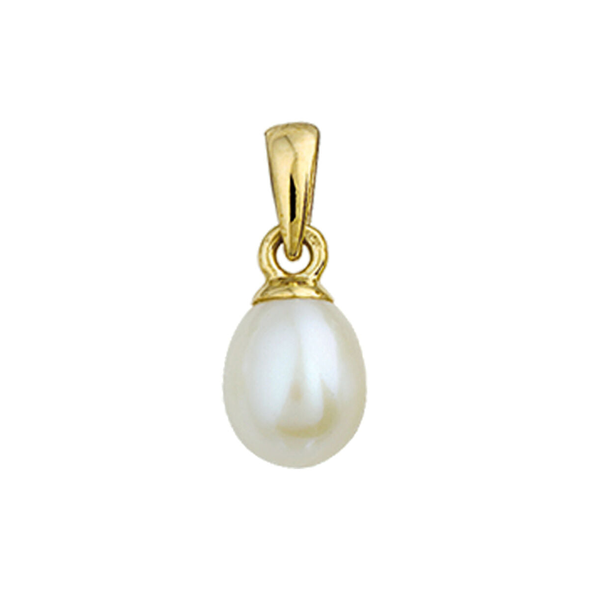 Colgante de perla en oro amarillo de 14 quilates con forma ovalada.