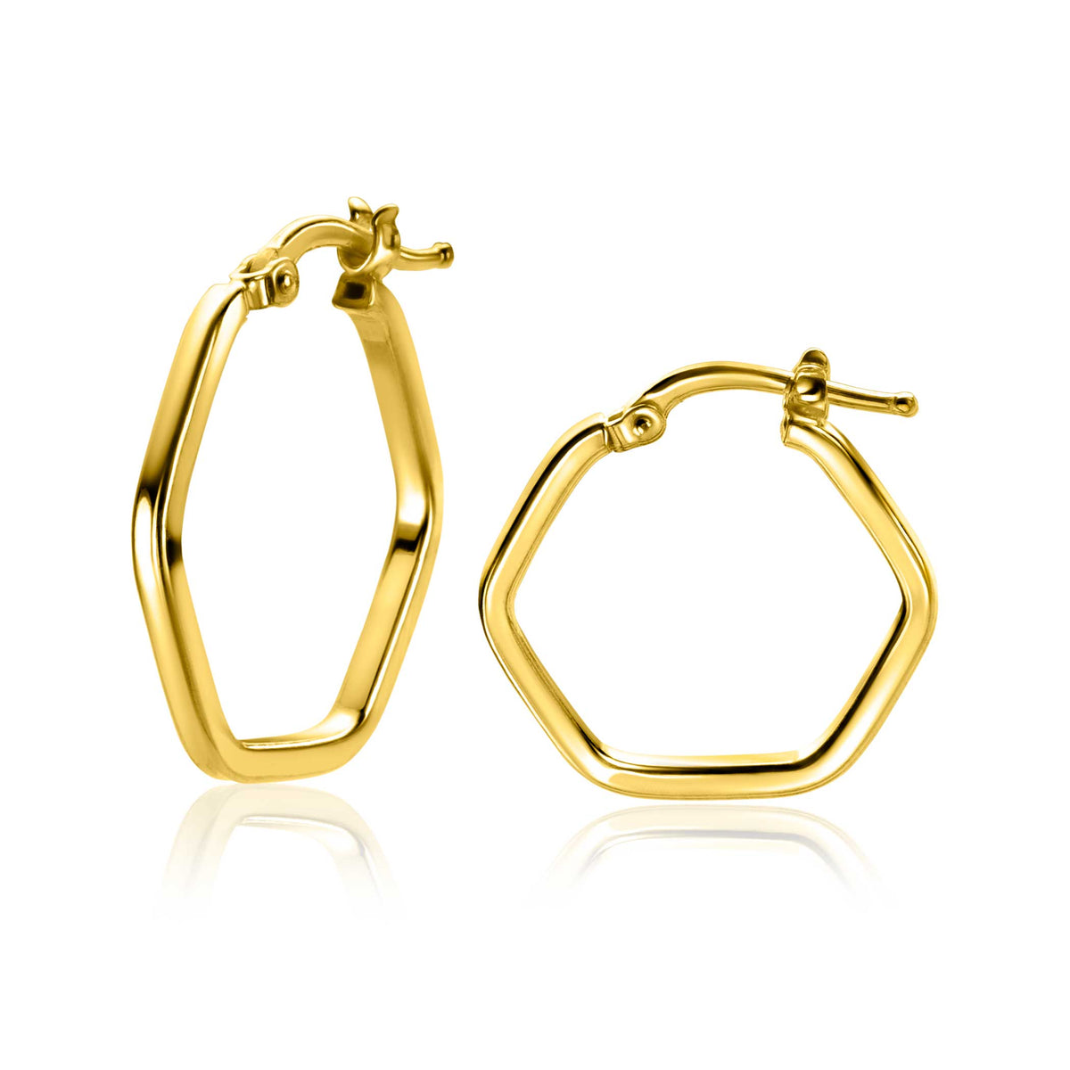 Pendientes de aro dorados con forma hexagonal y acabado brillante.