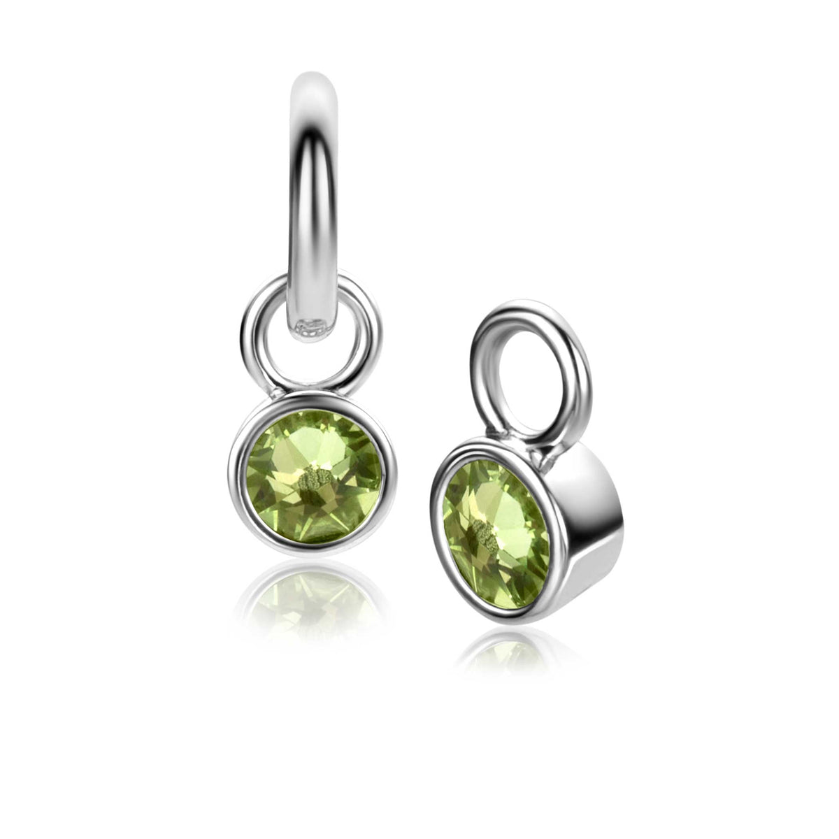 Pendientes de plata con circonita verde y diseño colgante.