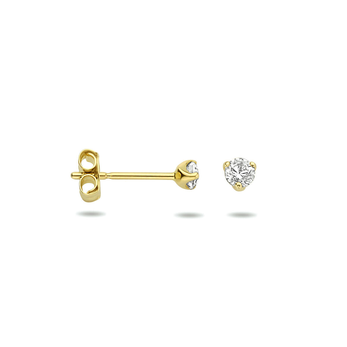 pendientes de botón de zirconia en oro amarillo de 14K